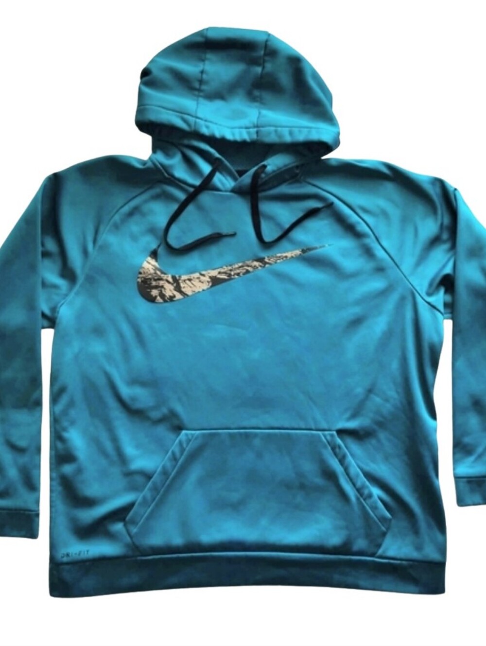 Nike Men Dri Fit Swoosh Camo Hoodie Therma Teal Blue Pullover Size Large
